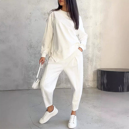 Women Long-Sleeve Irregular Hem Sweatshirts & Pants Set